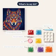 Geometric Mandala Wolf on Midnight Blue – kit contents