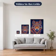 Farbenfroher Mandala-Wolf auf Mitternachtsblau – verfügbare Größen