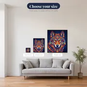 Geometric Mandala Wolf on Midnight Blue – available sizes