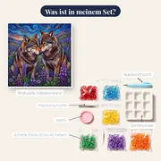 Zwei Wölfe im violetten Blumenfeld – Inhalt des Sets