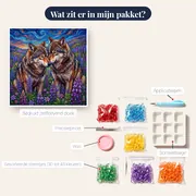 Twee wolven tussen paarse wilde bloemen – inhoud van het pakket