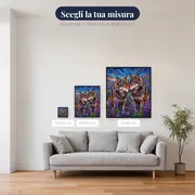 Due lupi tra i fiori selvatici viola – misure disponibili