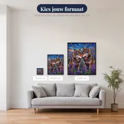 Twee wolven tussen paarse wilde bloemen – beschikbare formaten