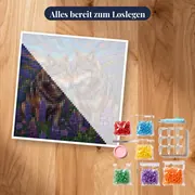 Zwei Wölfe im violetten Blumenfeld – Set bereit zum Loslegen
