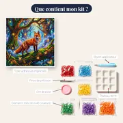 Renard sur branche moussée et lucioles – contenu du kit
