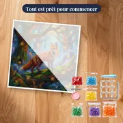 Renard sur branche moussée et lucioles – kit prêt à commencer
