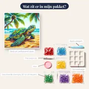 Groene Zeeschildpad Onder Palmbomen – inhoud van het pakket