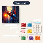 Red-and-Blue Hero Swinging at Sunset – kit contents