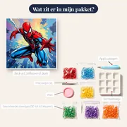 Spider-Man in dynamische sprong met spinnenweb – inhoud van het pakket