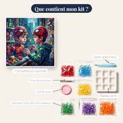 Garçon masqué et reflet dans la vitre – contenu du kit