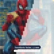 Comic-Superheld mit Sandwich auf dem Dach – Nahaufnahme der Steine