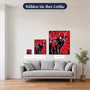 Spider-Man vor rotem Spinnennetz – verfügbare Größen