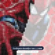 Spider-Man tegen rood spinnenweb – close-up van de steentjes