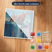 Spider-Man im Sprung über der Stadt – Set bereit zum Loslegen
