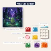Green Forest Creature Under Crescent Moon – kit contents
