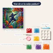 Ninja in herfstbos met shuriken – inhoud van het pakket