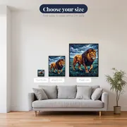 Majestic Lion Walking in Rain – available sizes