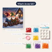 Three Gnomes on a Snowy Log – kit contents