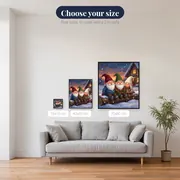 Three Gnomes on a Snowy Log – available sizes