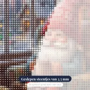 Kabouter met warme chocolademelk bij vorstig raam – close-up van de steentjes