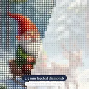 Gnome Sleigh Ride in Snowy Pines – diamond close-up