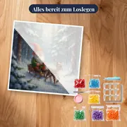Gnom auf Schneeschlitten im Winterwald – Set bereit zum Loslegen