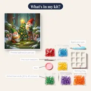 Gnomes Decorating a Tiny Christmas Tree – kit contents