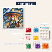 Christmas Gnome Peeking from Snowy Mushroom House – kit contents