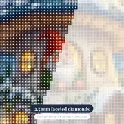 Christmas Gnome Peeking from Snowy Mushroom House – diamond close-up