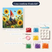 Gnomo tra girasoli e api laboriose – contenuto del kit