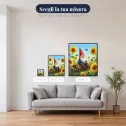 Gnomo tra girasoli e api laboriose – misure disponibili