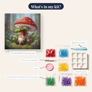 Rainy Day Gnome Beneath Red Toadstool – kit contents