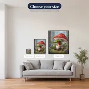 Rainy Day Gnome Beneath Red Toadstool – available sizes
