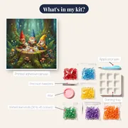 Three Gnomes' Picnic Tea on a Mossy Stump – kit contents