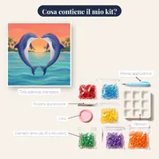 Due delfini a cuore nel mare tropicale – contenuto del kit