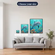Dolphin Among Tropical Fish and Turtles – available sizes