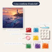 Delfini davanti al faro all'alba – contenuto del kit