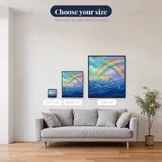 Six Dolphins Beneath a Double Rainbow – available sizes