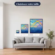 Dauphins bondissants sous double arc-en-ciel – tailles disponibles