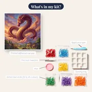 Golden-Eyed Serpent Dragon Above Village – kit contents