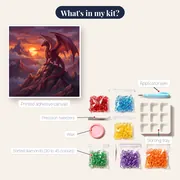 Red Dragon on a Sunset Mountain Peak – kit contents
