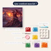 Dragon rouge sur pic montagneux au couchant – contenu du kit