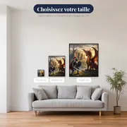 Chevalier et dragon devant le château – tailles disponibles