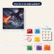 Vurige Zwarte Draak Boven Stormachtige Zee – inhoud van het pakket