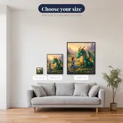 Girl Petting Friendly Dragon in Meadow – available sizes
