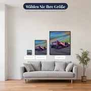 Roter Rennwagen in schneller Kurve – verfügbare Größen