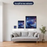 Auto da corsa blu sotto la pioggia – misure disponibili