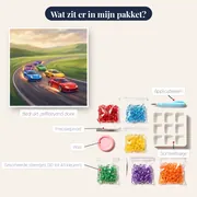 Zes racewagens met vonken op de kronkelweg – inhoud van het pakket