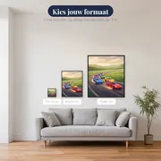 Zes racewagens met vonken op de kronkelweg – beschikbare formaten