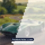 Grüner Rennwagen auf sonniger Landstraße – Nahaufnahme der Steine